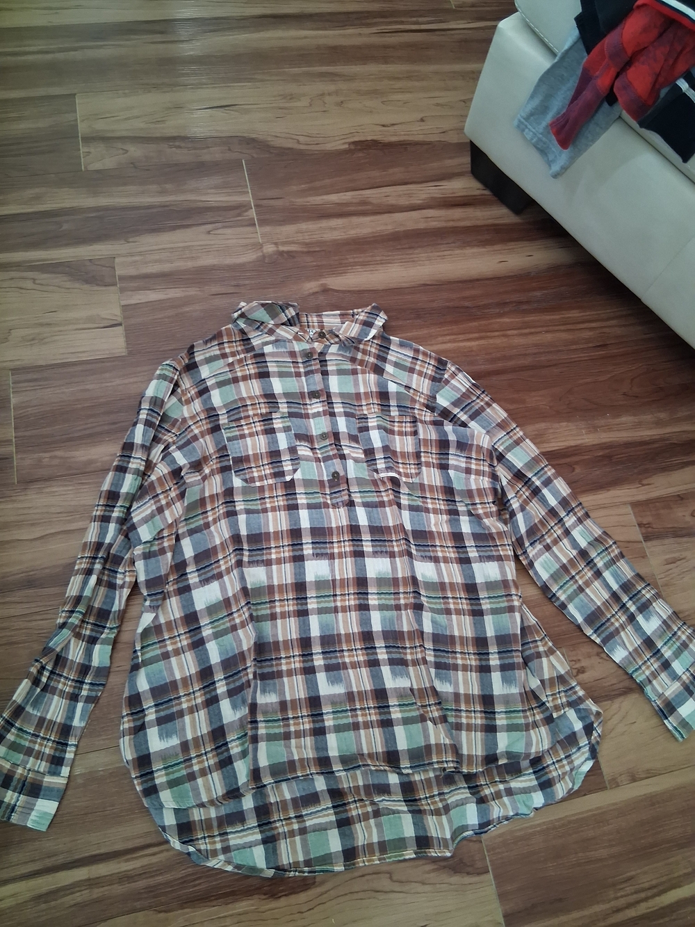 Women's Plaid Button-Up Shirt in Brown and Green